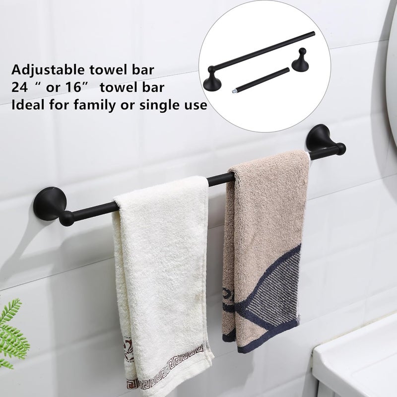 Ntipox 4 Pieces Matte Black Bathroom Hardware Set,Wall Mounted 23.6 inch Towel Bar Set Matte Black,Towel Rack Set,Toilet Paper Holder,Matte Black Bathroom Accessories Set, YM0254-B - Image 3